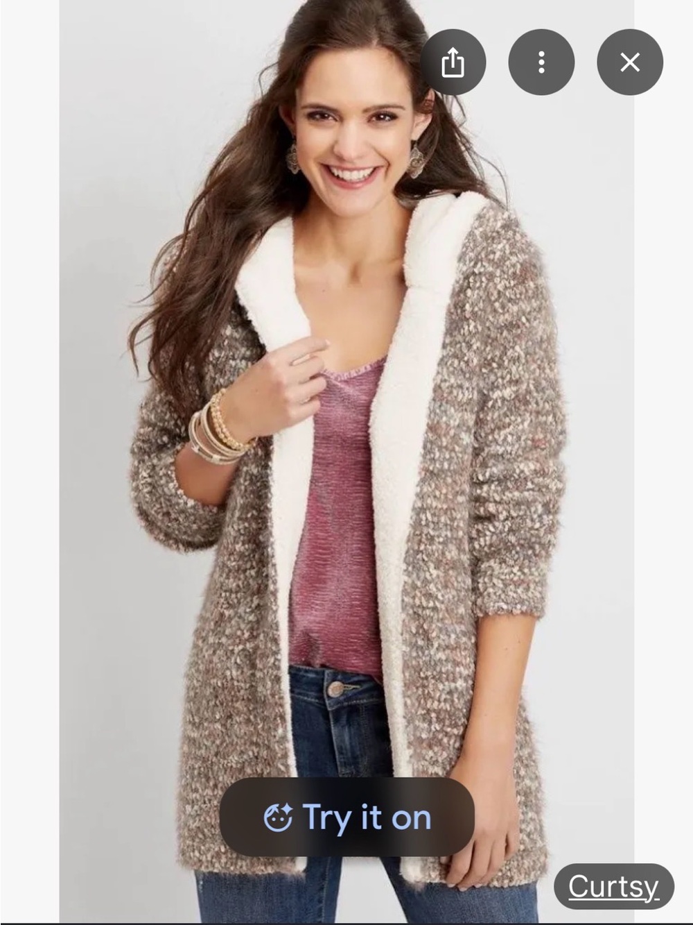 NWT Sherpa Trim Eyelash Hooded Cardigan by Maurices. 61% polyester, 23% ny